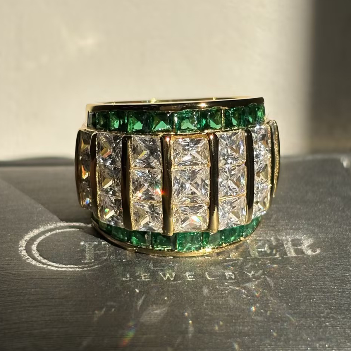 8.35ct Asscher Cut Emerald Sapphire Cocktail Ring