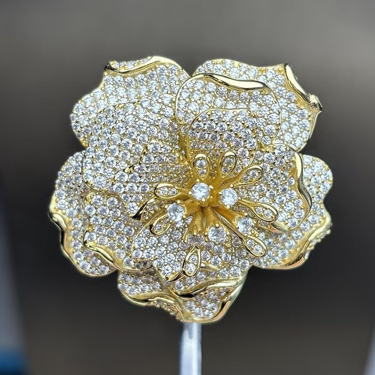 Round Cut White Sapphire Convertible Floral Brooch-Ring