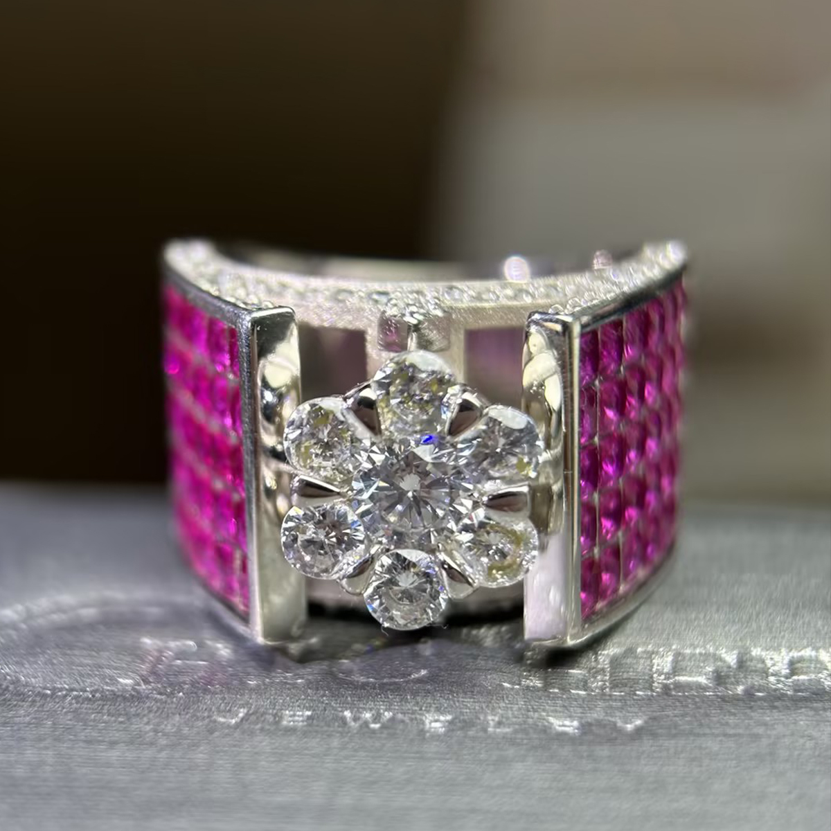 Floral Design 0.75ct Round Cut White Sapphire Engagement Ring