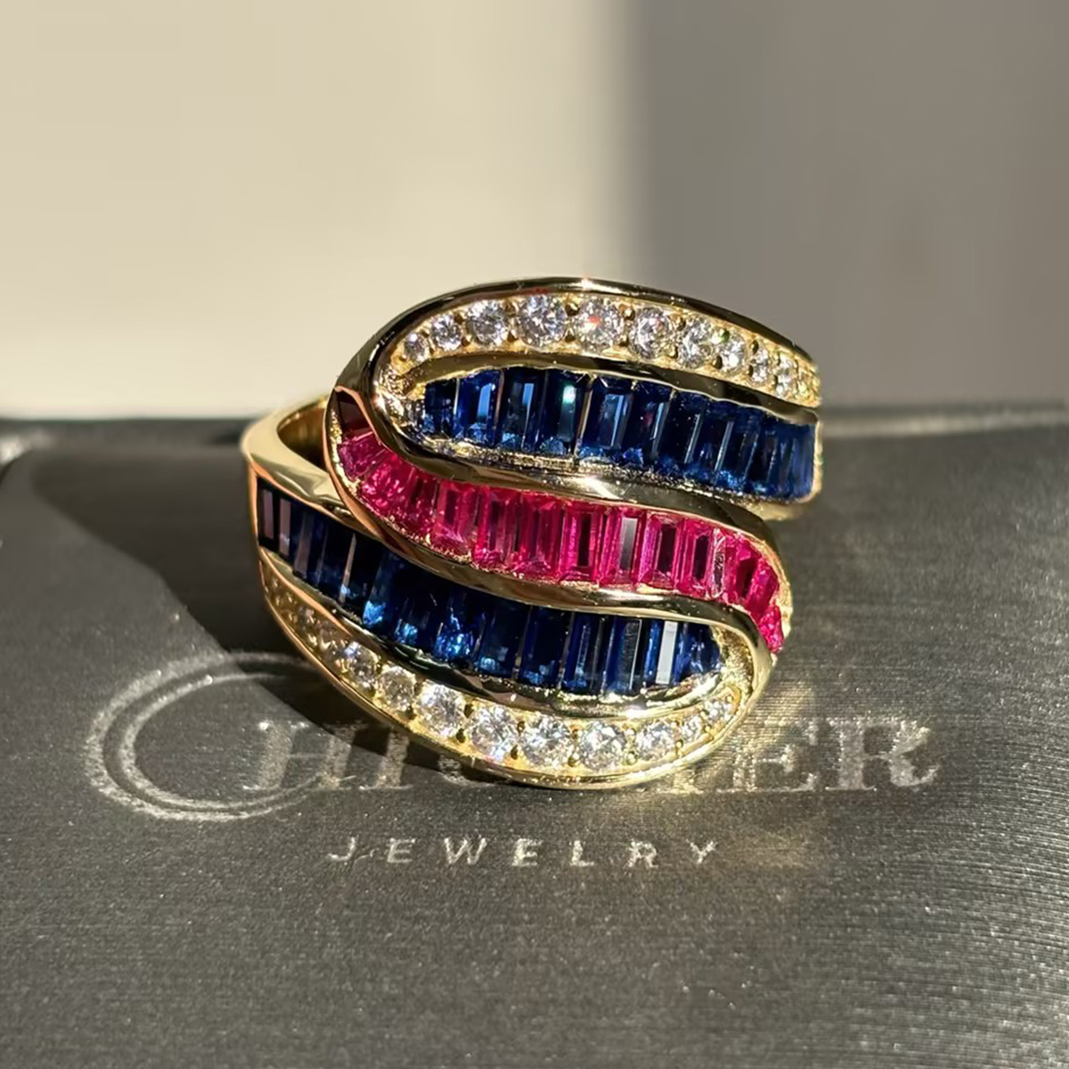 Baguette&Round Cut Multi-color Cluster Cocktail Ring