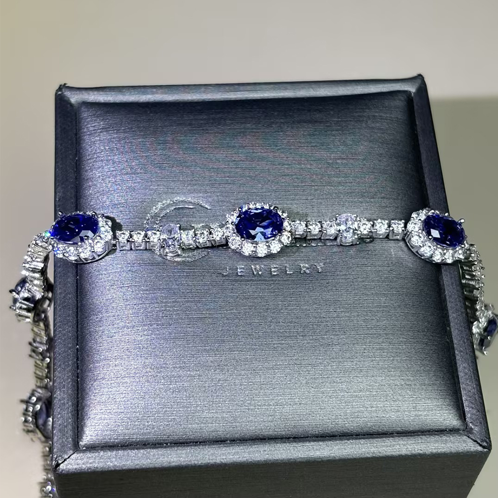 Oval&Round Cut Two-tone Sapphire Chain Bracelet
