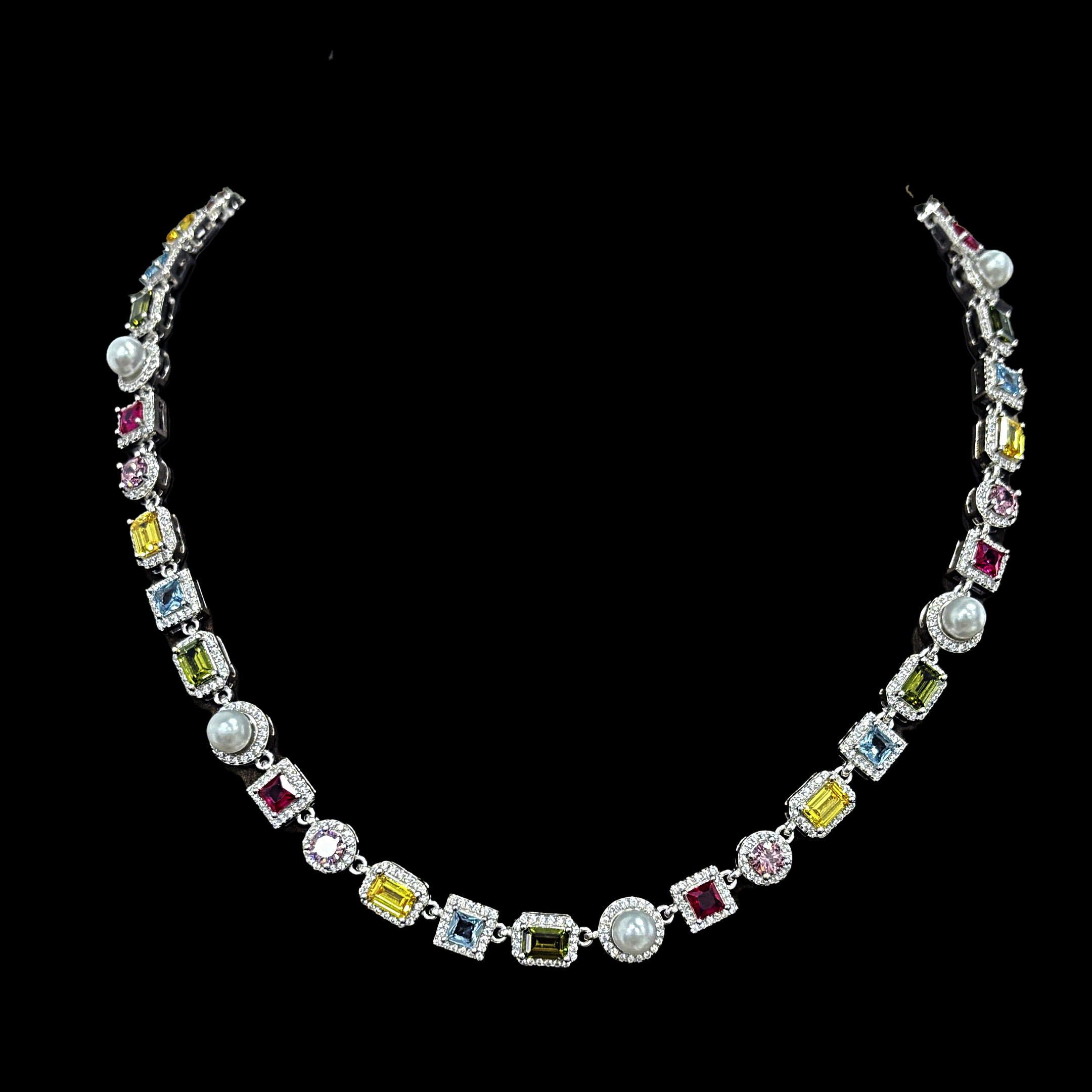 Multi-Shape Cut Rainbow Sapphire Men's Necklace
