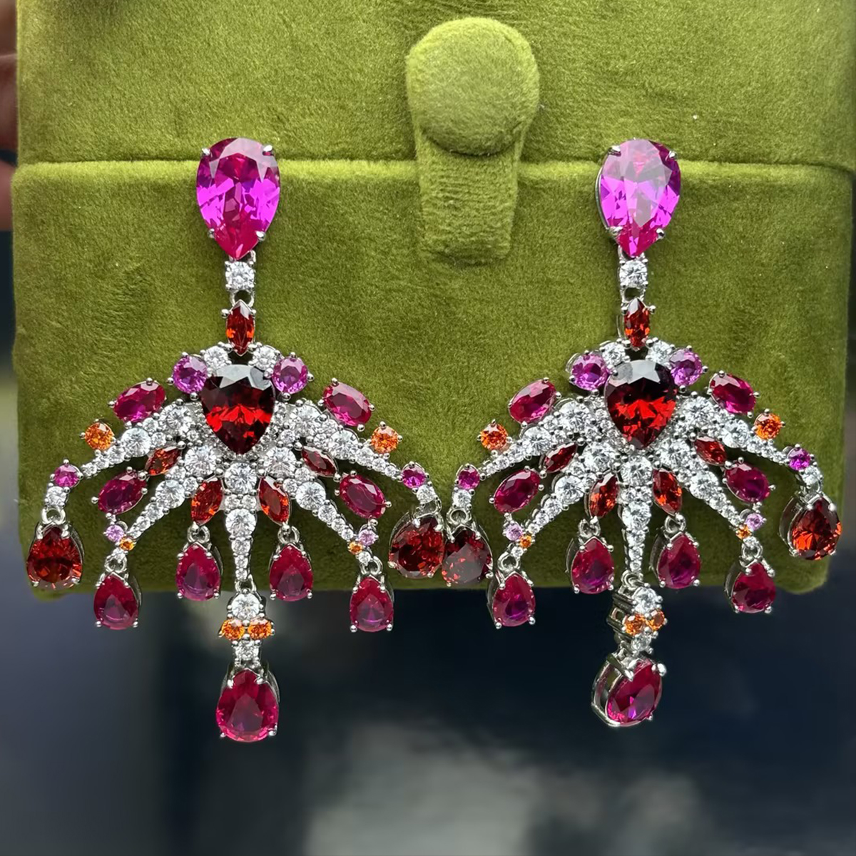 Ruby & White Sapphire Chandelier Earrings