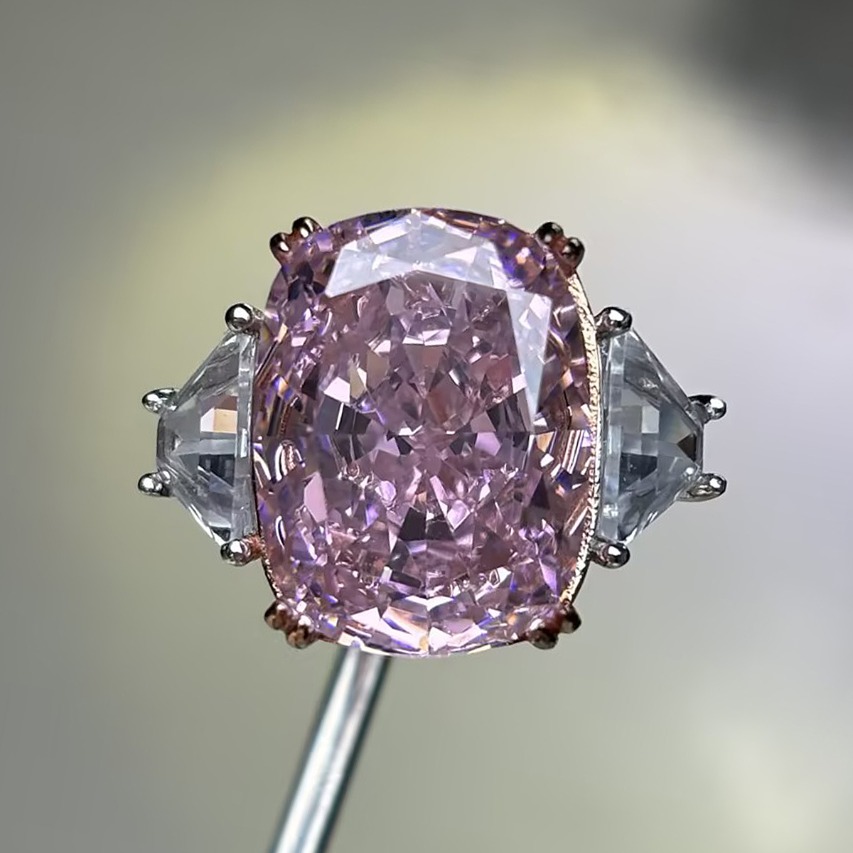 5ct Kunzite & White Sapphire Three-Stone Engagement Ring