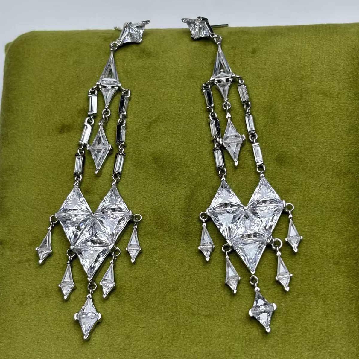 Art Deco Multi-Cut White Sapphire Chandelier Earrings