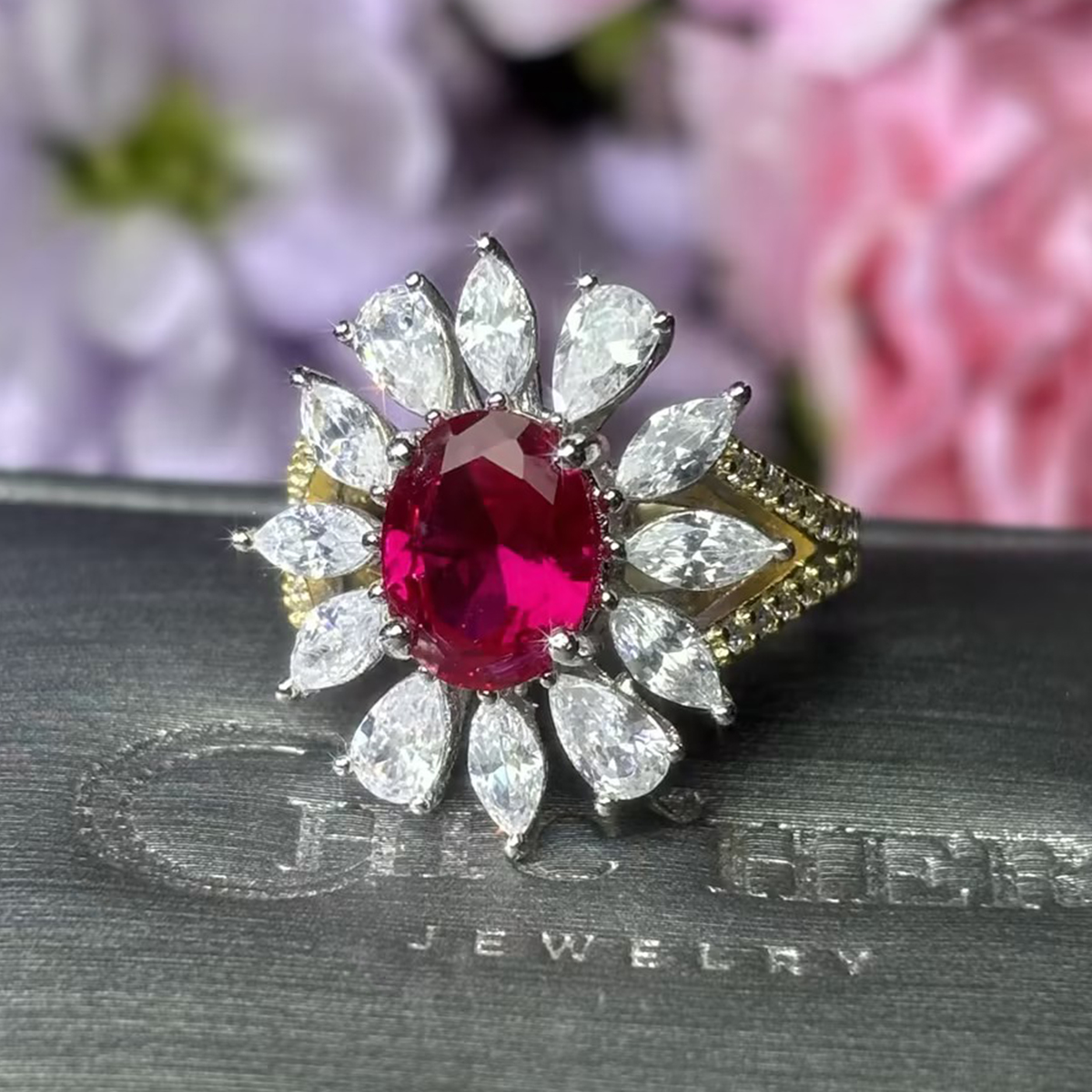 Original Design - 1.5ct Oval Cut Ruby Sapphire Engagement Ring
