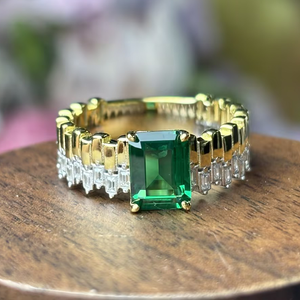 Original Design - 3ct Emerald Cut Emerald Sapphire Engagement Ring