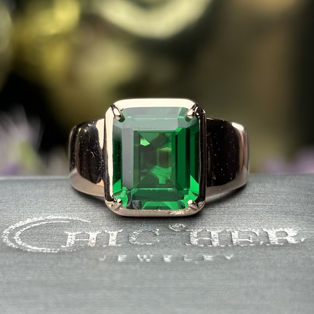 5ct Emerald Cut Vivid Green Emerald Solitaire Ring