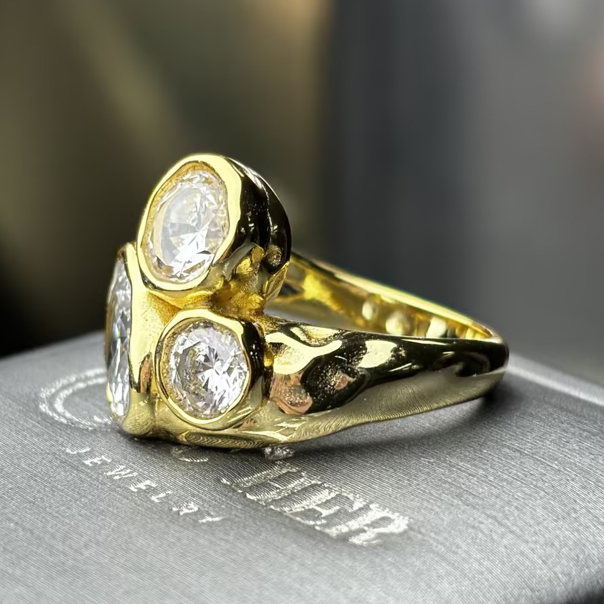 Three-Stone Old Mine Cut White Sapphire Cluster Ring