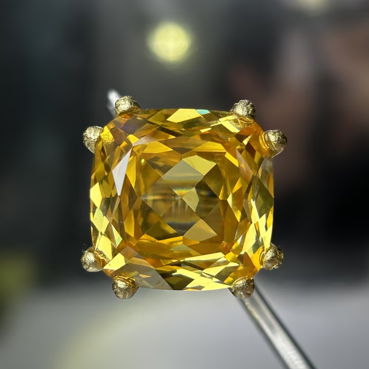 Vintage Antique Gold Large Cushion Cut Citrine Solitaire Ring
