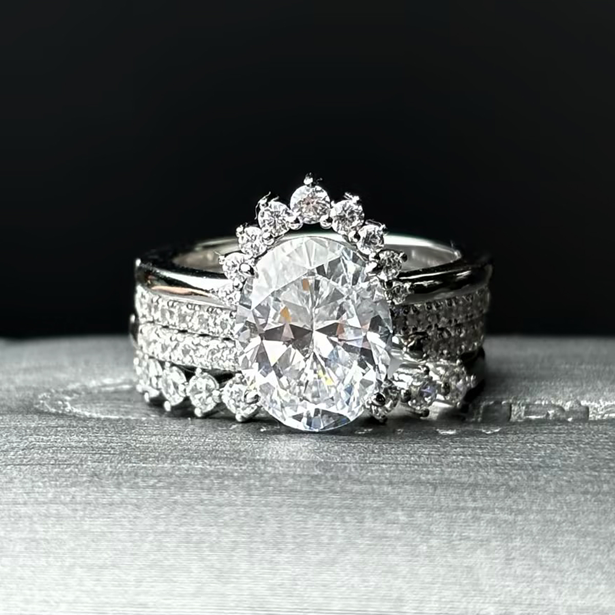 4ct Oval White Sapphire 4-Piece Stackable Ring Set
