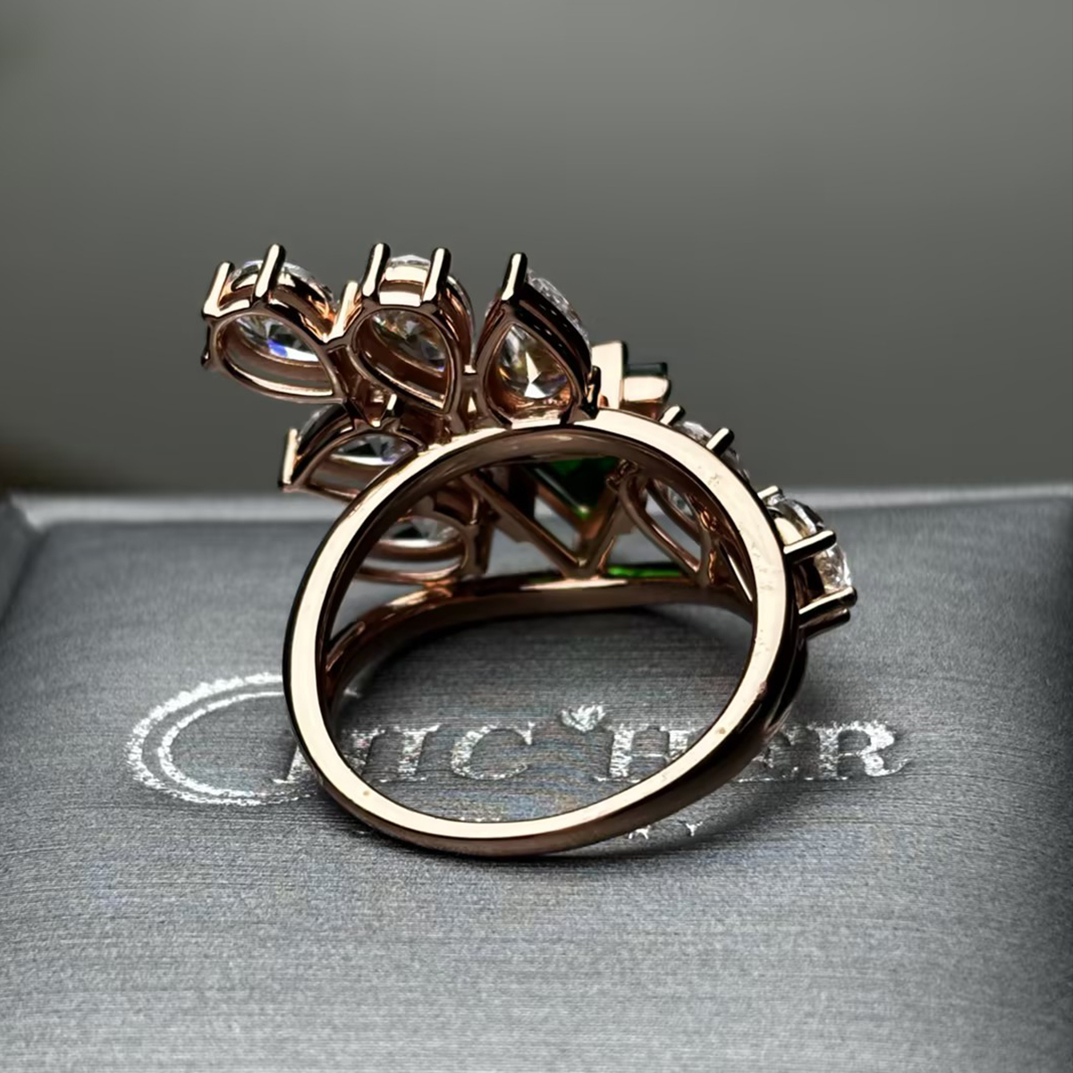 2ct Triangular Cut Emerald Rose Gold Engagement Ring
