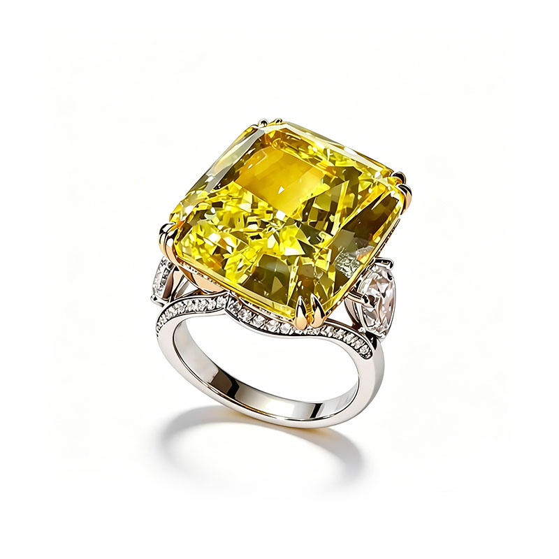 3.5ct Cushion Cut Yellow Sapphire Two Tone Pave Set Cocktail Ring