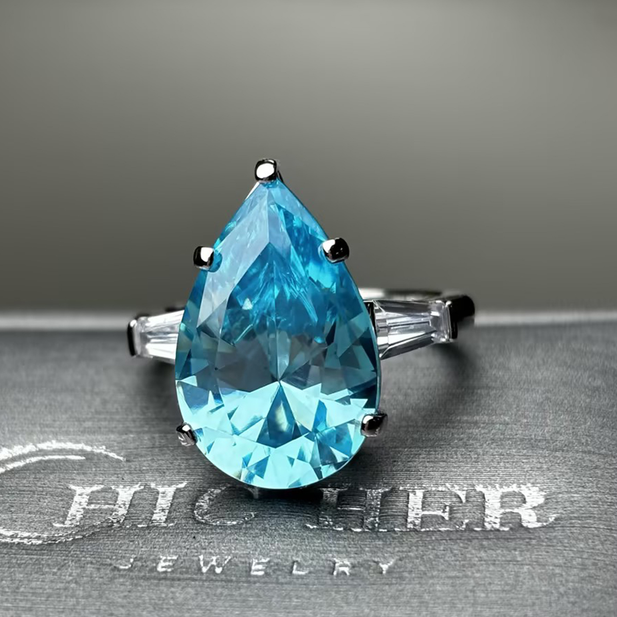 7ct Pear Cut Aquamarine Three-stone Ring