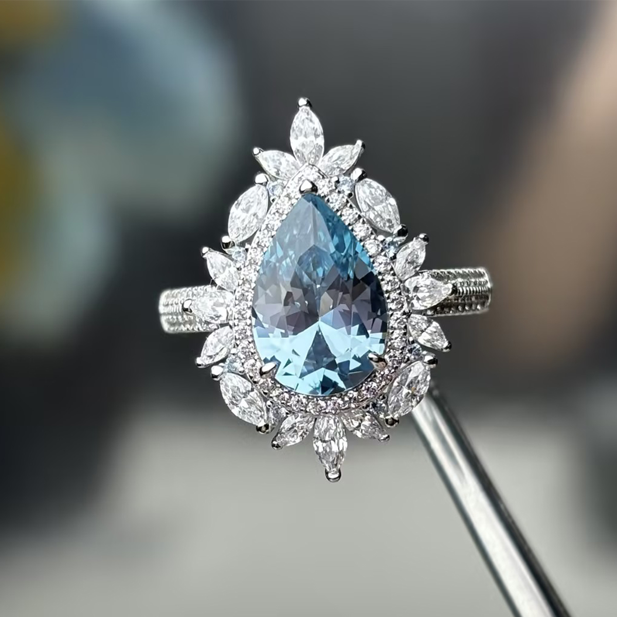 Original Design - 3ct Pear Cut Pink / Aquamarine Sapphire Engagement Ring