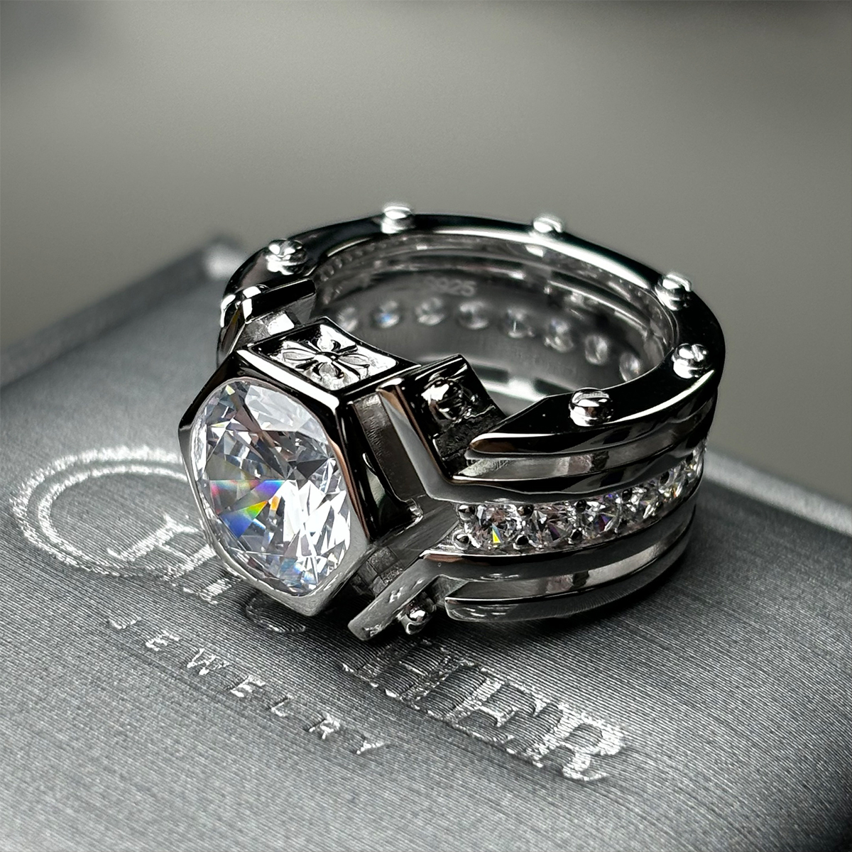 3ct Round Cut White Sapphire Men's Engagement Ring