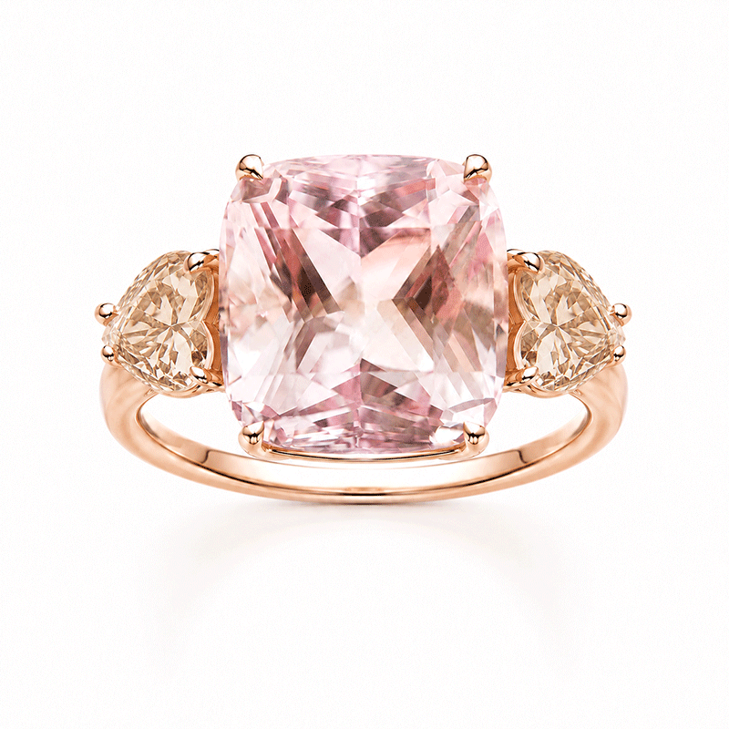 3.25ct Cushion Cut PInk Sapphire Three Stone Engagement Ring