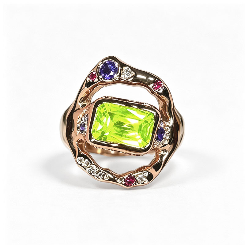 3.25ct Emerald Cut Apple Green Sapphire Multicolor Setting Cocktail Ring