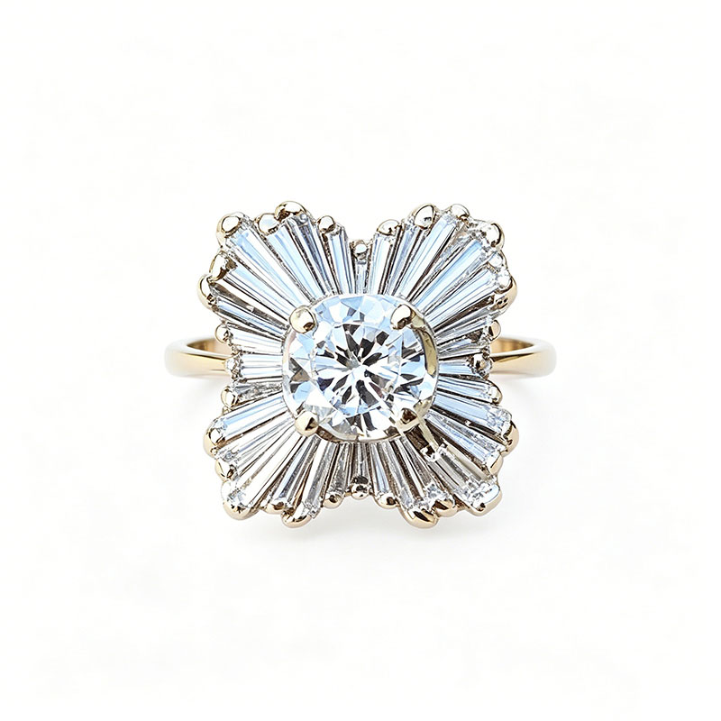 Art 3ct Round Cut Moissanite Vintage Ballerina Style Engagement Ring