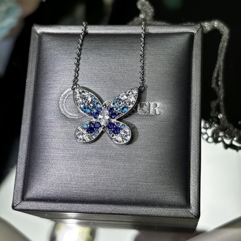 Marquise Cut White & Round Cut Multicolor Sapphire Butterfly Necklace
