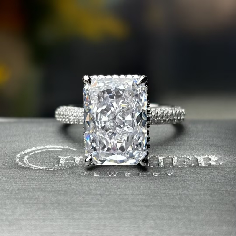 7ct Under Halo Radiant Cut Diamond Engagement Ring