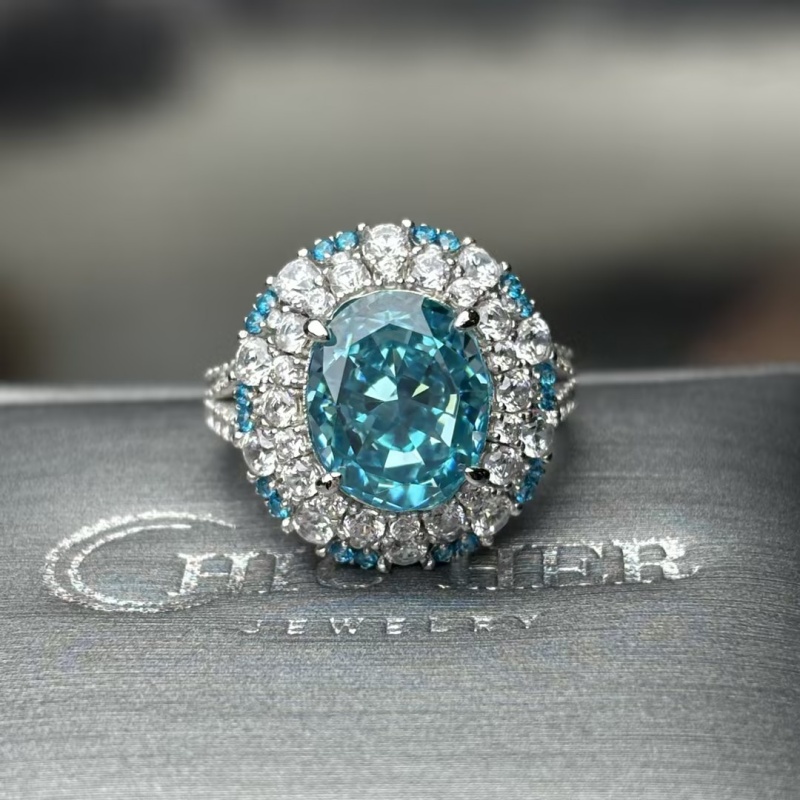 Paraiba Tourmaline & White Sapphire Double Halo Ring
