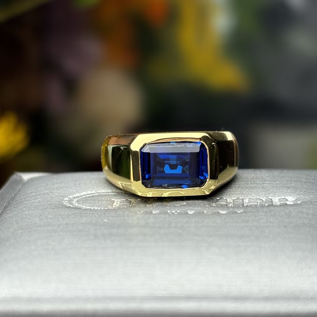 5ct Emerald Cut Blue / Emerald Sapphire Men's Engagement Ring (2 Material Options)