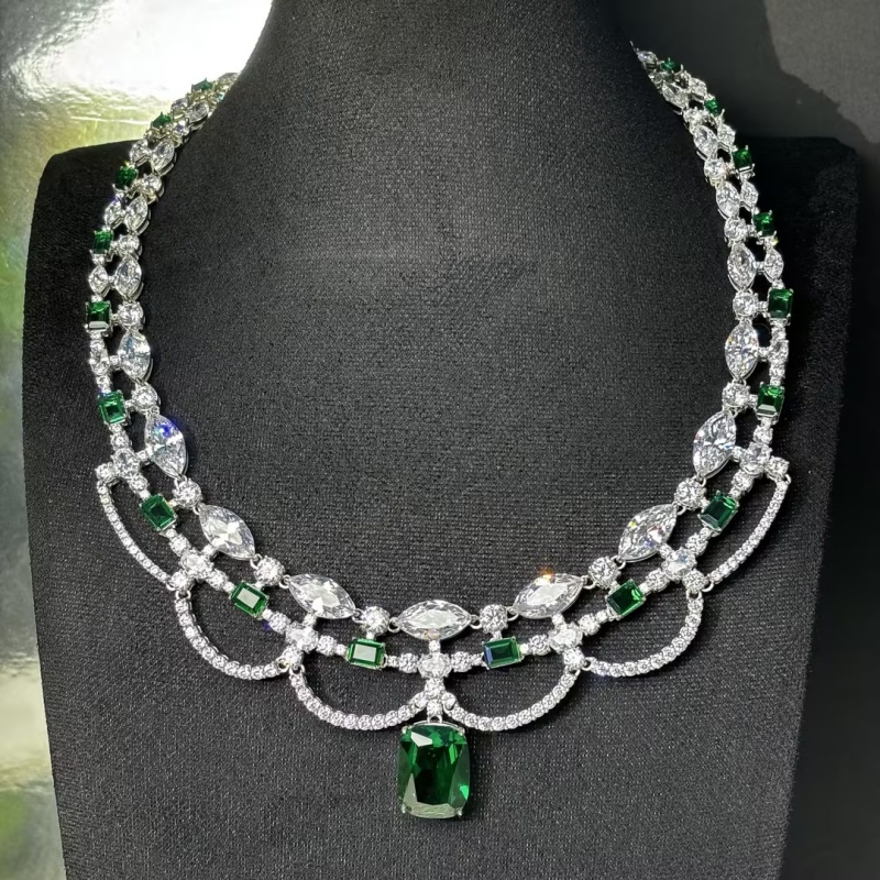 Original Design - Fashion Emerald & White Sapphire Necklace