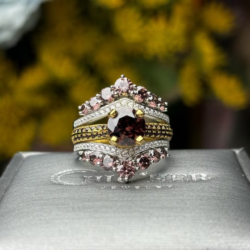 Dramatic Regal 3ct Round Cut Coffee Sapphire Wedding Sets/2 pcs
