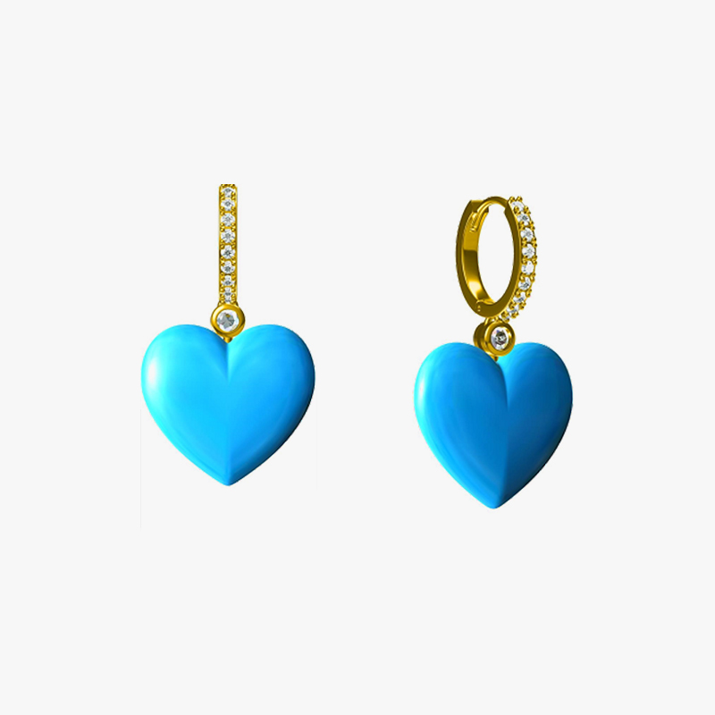 Heart Cut Turquoise & Round Cut White Sapphire Drop & Hoop Earrings