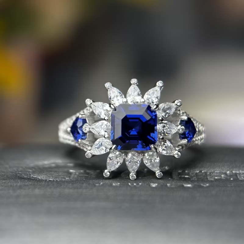 3.25ct Asscher Cut Sapphire Halo Cocktail Ring