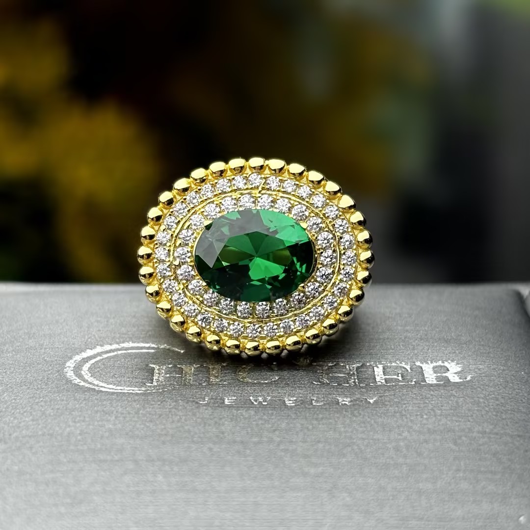 Original Design - 3ct Oval Cut Emerald Sapphire Engagement Ring