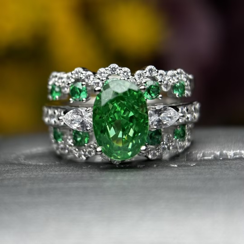Original Design - 2ct Oval Cut Green Sapphire Wedding Set（2pcs）