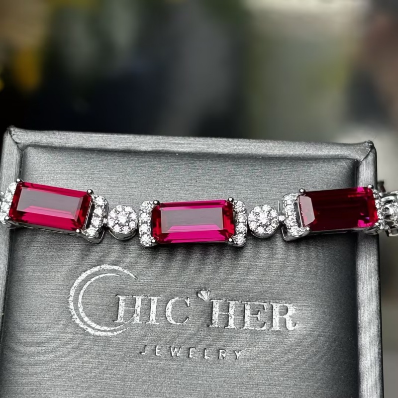 Emerald Cut Rose & Round Cut White Sapphire Bracelet