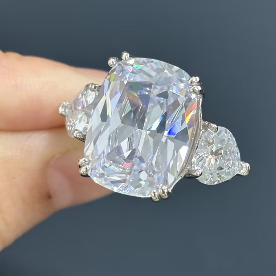 5ct Three-stone Cushion Cut White Sapphire Ring