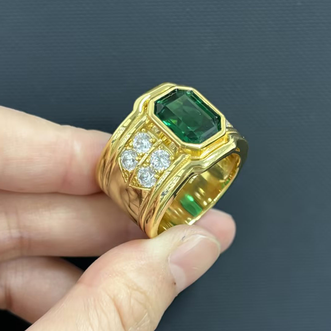 6ct Emerald Cut Emerald Sapphire Men's Engagement Ring