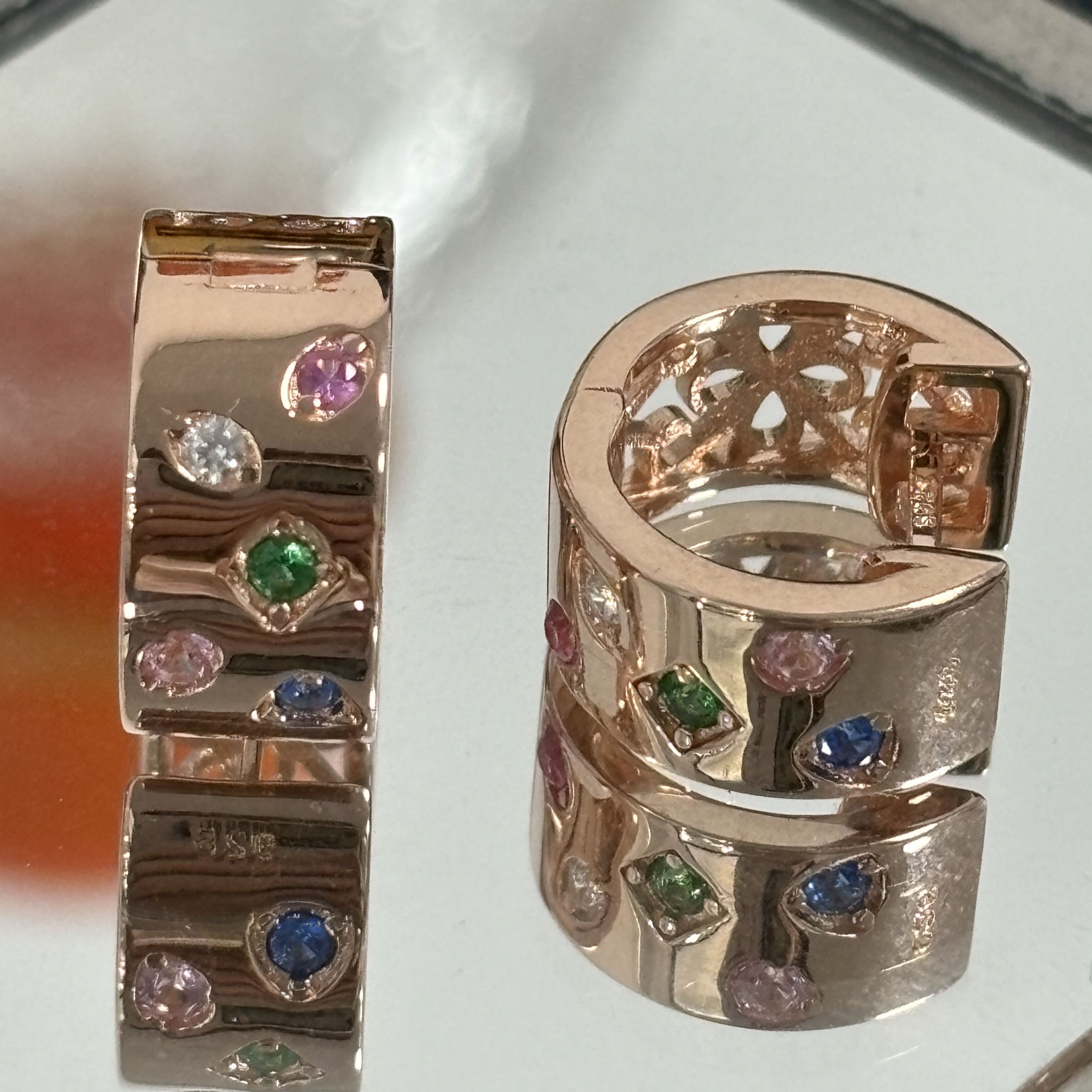 Round Cut Rainbow Sapphire Hoop Earrings