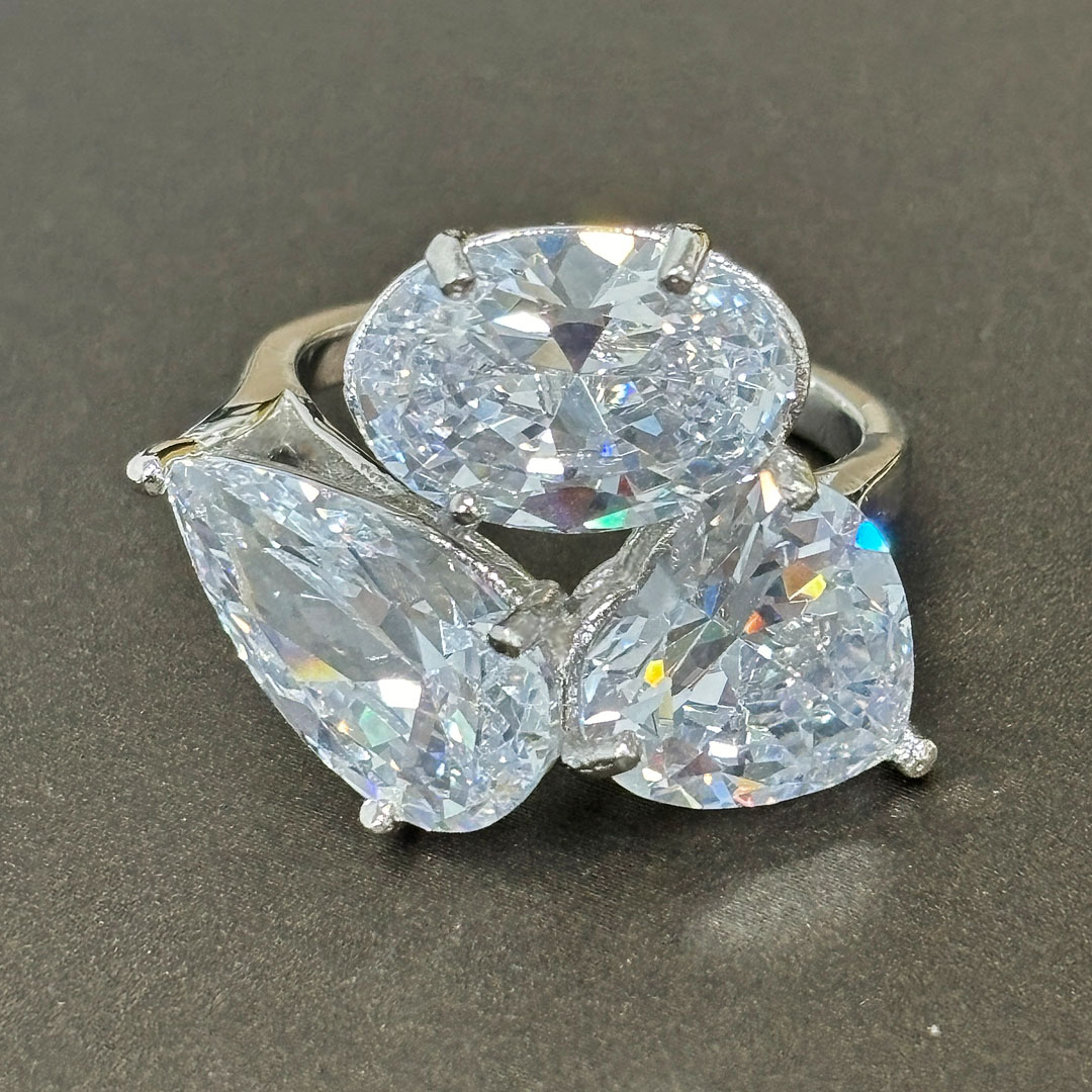 6.75ct Three-Stone Multi-cut White Sapphire Engagement Ring