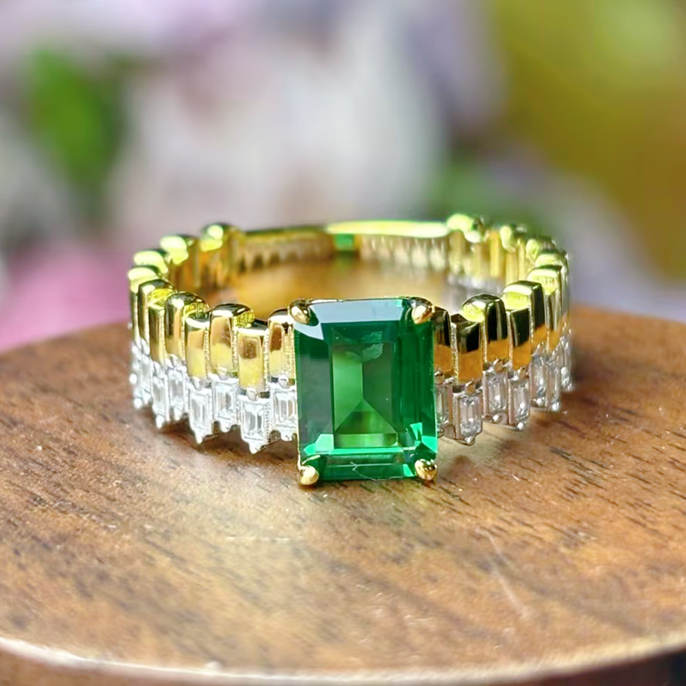 Original Design - 3ct Emerald Cut Emerald Sapphire Engagement Ring