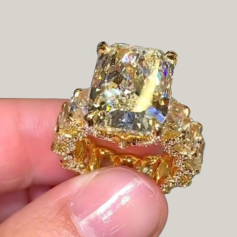 12ct Men's Gold Radiant Cut Yellow Sapphire Engagement Ring