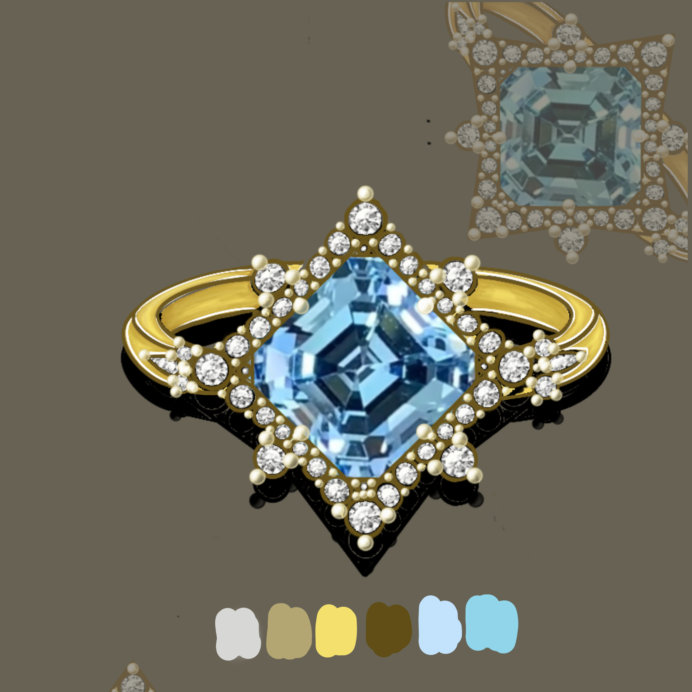 Original Design - 3ct Asscher Cut Aquamarine Sapphire Engagement Ring