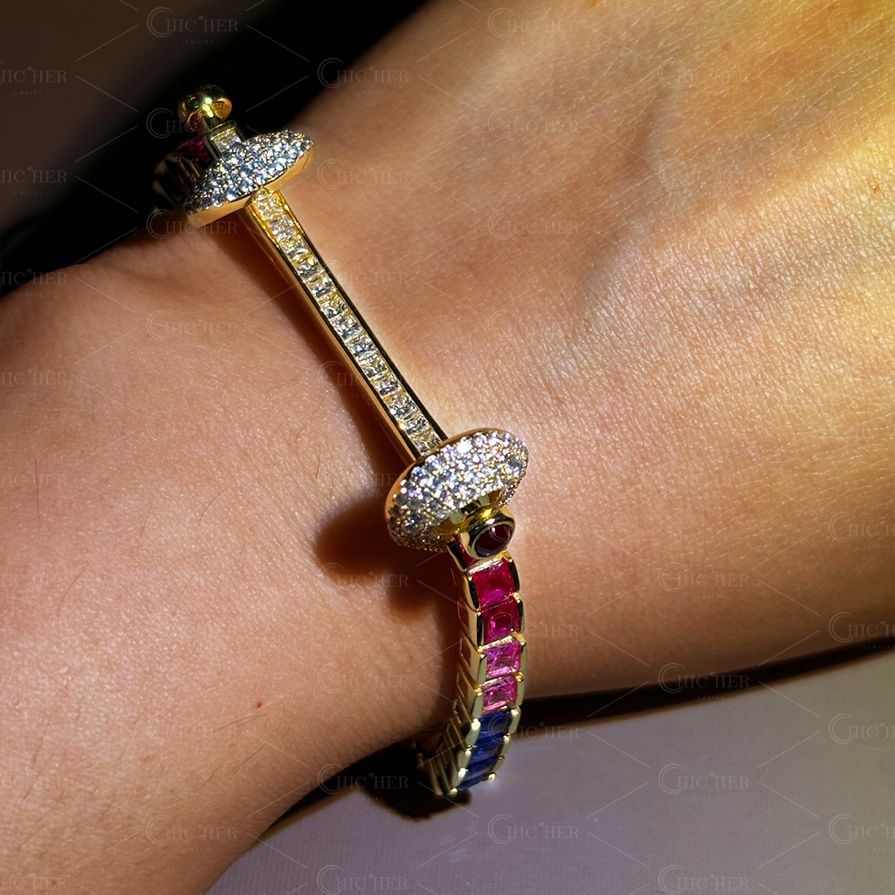 Princess Cut Rainbow Sapphire Tennis Bracelet