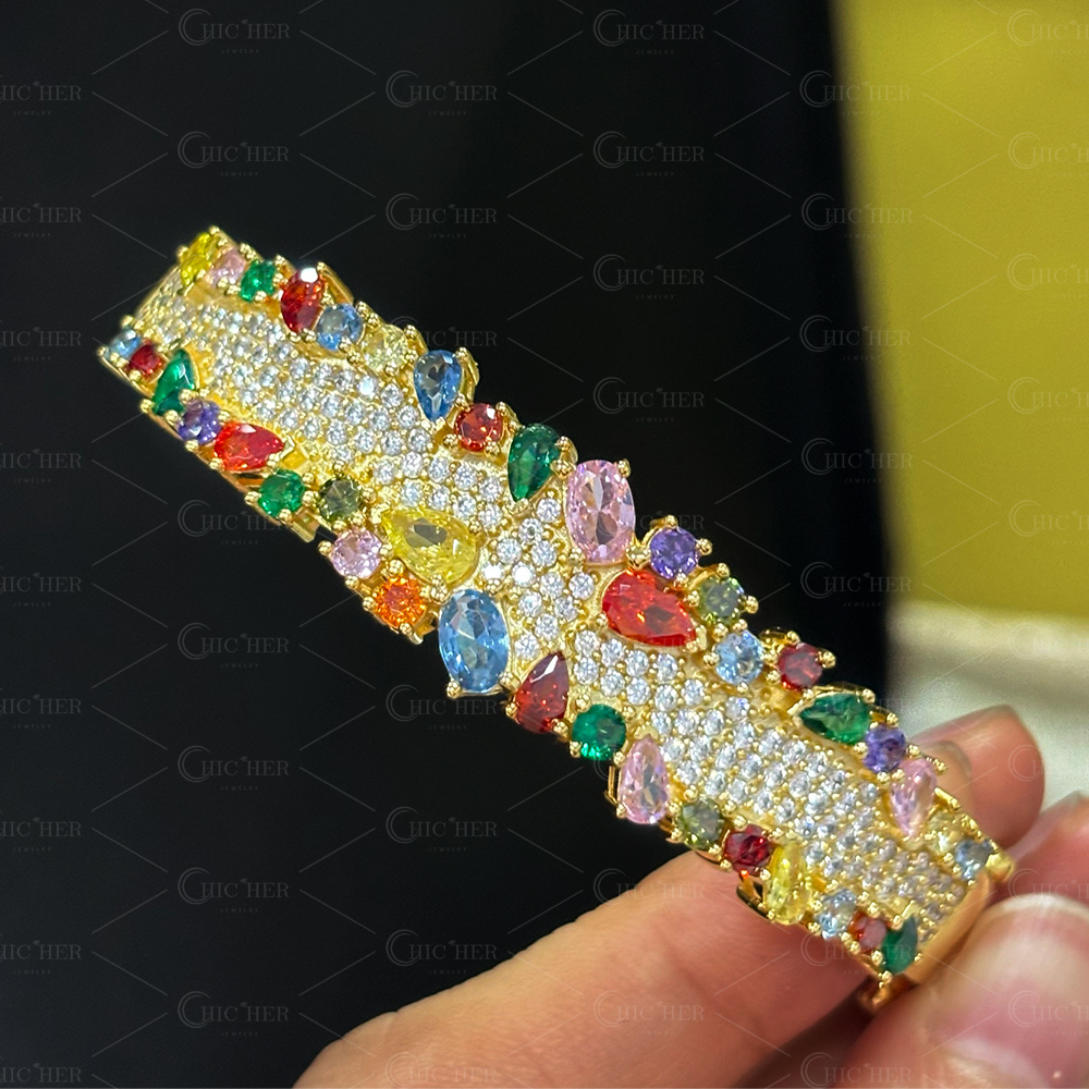 Fashion Pear&Round Cut Multi Sapphire Bangle Bracelet