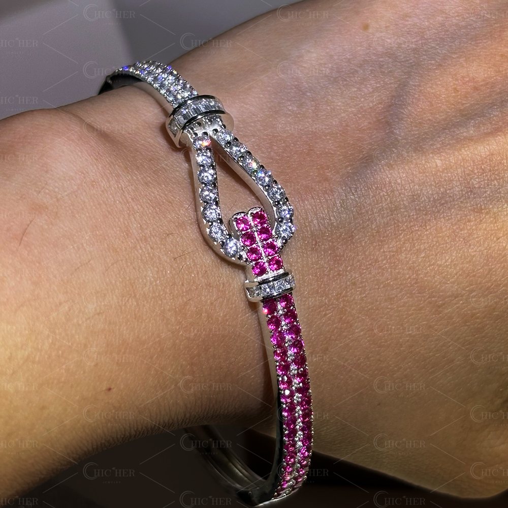 Two Tone Pink&White Sapphire Knot Bracelet