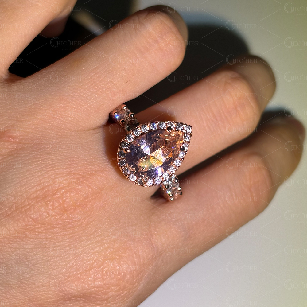 6ct Halo Pear Cut Pink Sapphire Engagement Ring