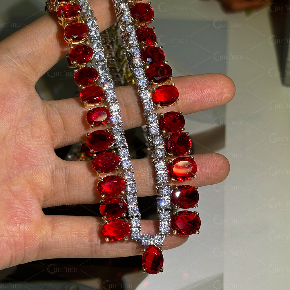Oval Cut Ruby Sapphire Necklace