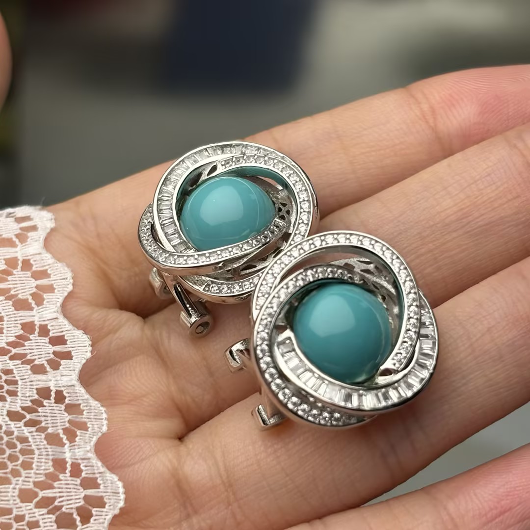 Round Cut Turquoise Occasion Stud Earrings