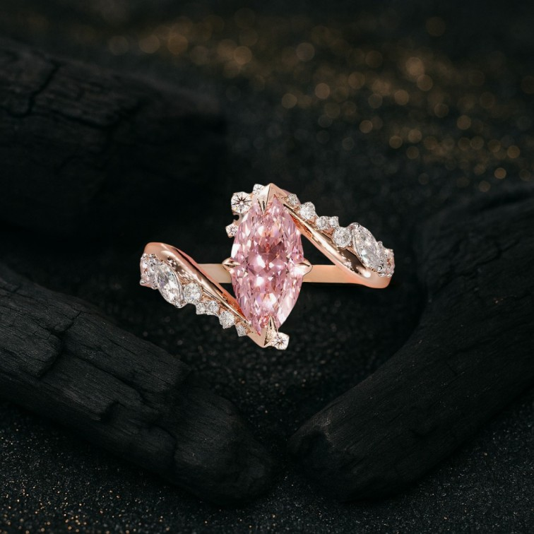 Bypass Design 3ct Marquise Cut Fancy Pink Sapphire Engagement Ring