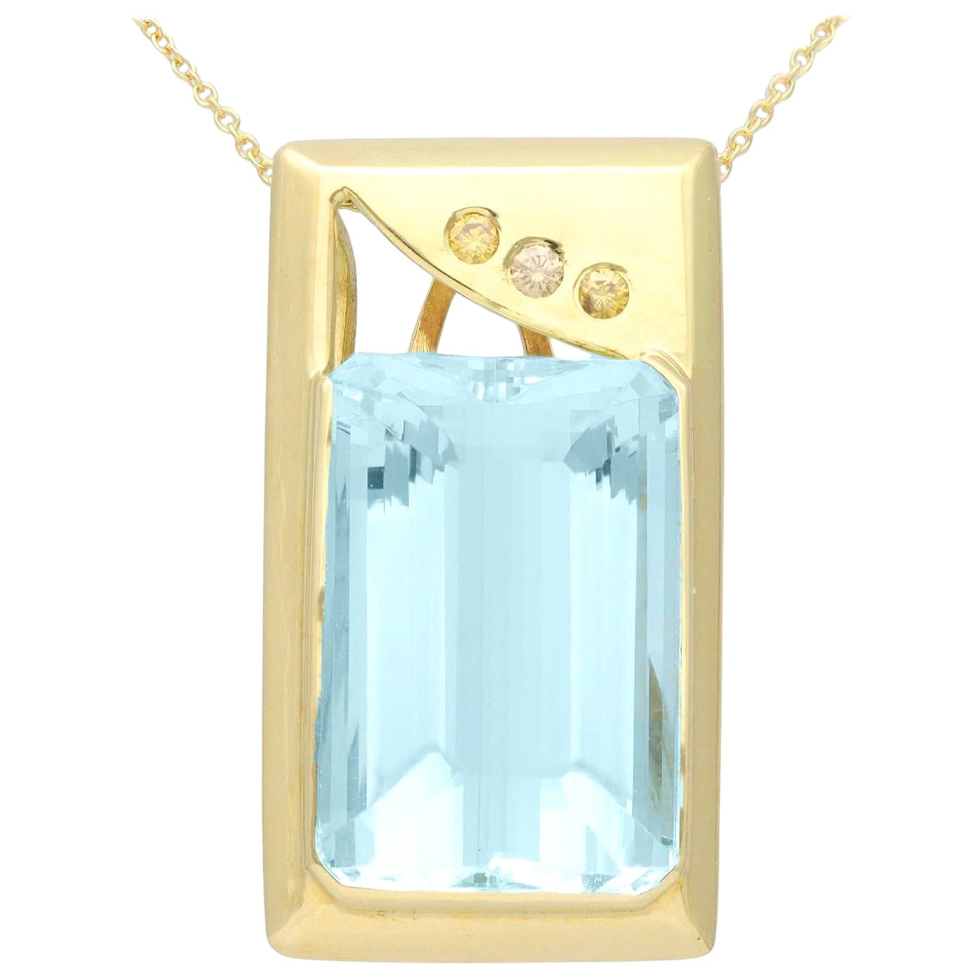 Baguette Cut Aquamarine&Diamond Pendant Necklace