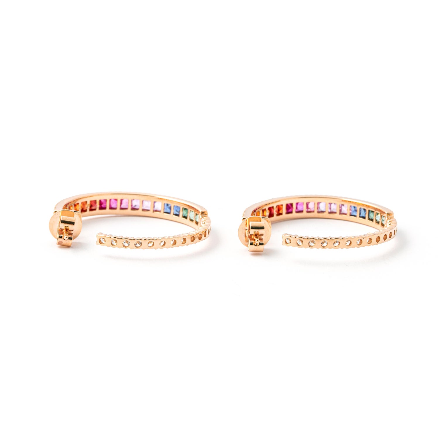 Princess Cut Rainbow Sapphire Hoop Earrings